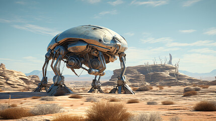 A futuristic robot exploring an alien landscape 