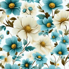 Obraz premium Seamless beautiful decorative beige and white flowers pattern background