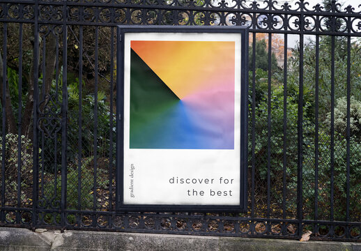 Mockup of customized vertical sign on railings