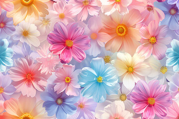 Pastel colored flowers background in full bloom
