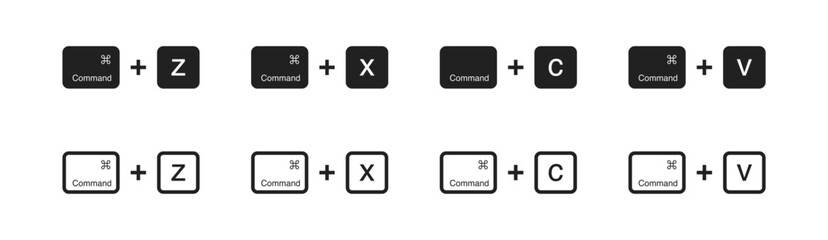 Hot keys icon set. Command z, Command x, Command c, Command v. Vector EPS 10