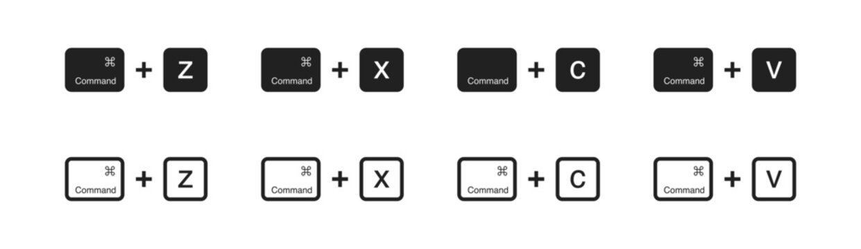 Hot keys icon set. Command z, Command x, Command c, Command v. Vector EPS 10