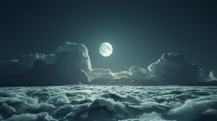 A full moon above clouds in a dark sky, AI