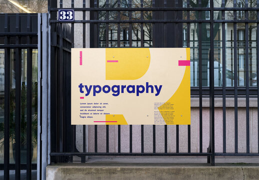 Mockup of customized horizontal sign on railings