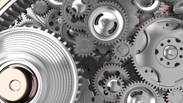 A series of interconnected gears and cogs depict the seamless operation of teamwork and innovation in a corporate setting.