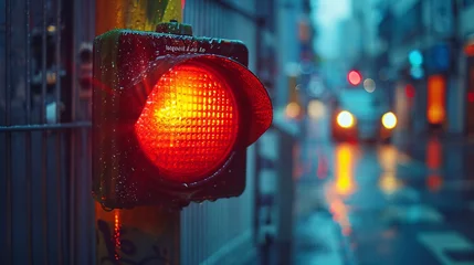 Zelfklevend Fotobehang a red light on a street © Ion