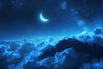 Night sky with clouds and moon.