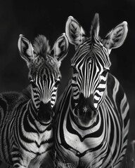 Fototapeta premium A Zebras' Embrace: Monochrome Beauty of Motherly Love Captured - Generative AI