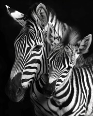 A Zebras' Embrace: Monochrome Beauty of Motherly Love Captured - Generative AI