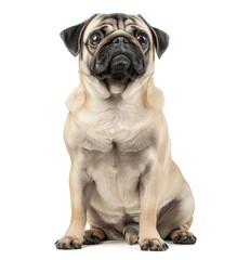 Obraz premium Adorable Pug Patiently Sitting and Gazing Upwards - Generative AI