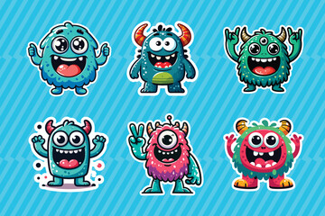 Cute funny monster set character design for poster, baby products logo and packaging design.