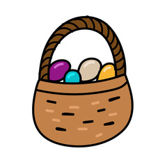 Basket full of easter eggs. Easter doodles color hand drawn - 755528213