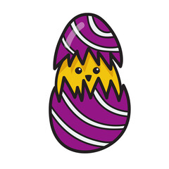 Chicken in cracked egg. Easter doodles color hand drawn - 755528283