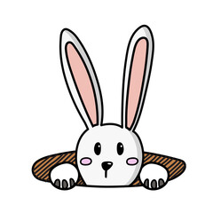 Easter rabbit looking out of hole. Easter doodles color hand drawn - 755528292
