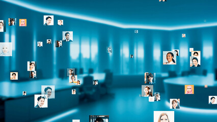 Futuristic office and multinational people concept. virtual meeting. remote conferencing.