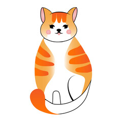 Cute red stripped cat isolated on white background. Vector illustration for children.