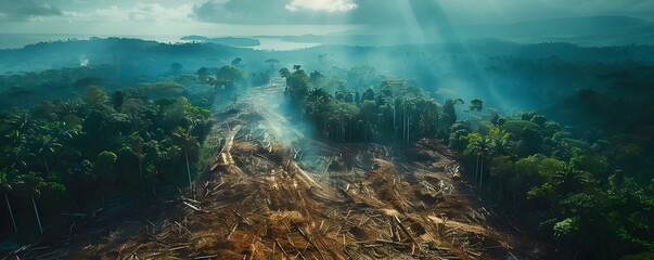 Deforestation in a Tropical Rainforest: Aerial Perspective. Concept Environmental Impact, Rainforest Preservation, Sustainability Efforts, Aerial Photography Perspective