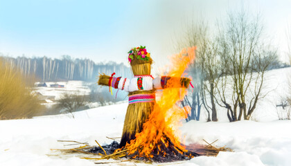 Traditional Slavic Ritual of Burning Marzanna Effigy to Celebrate Spring Equinox