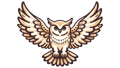Eagle owl isolated on white, simple cartoon style. 