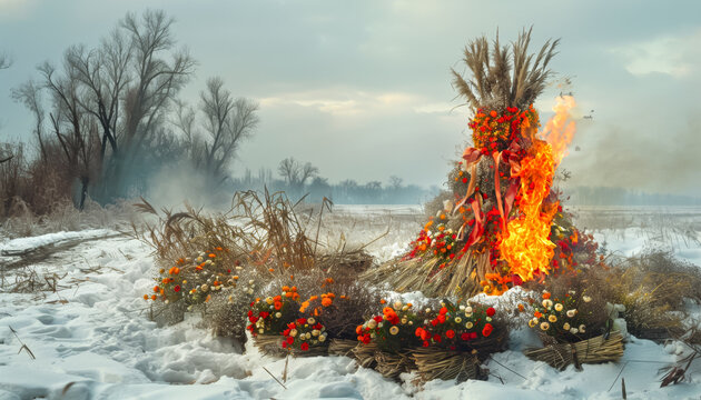Traditional Slavic Ritual of Burning Marzanna Effigy to Celebrate Spring Equinox