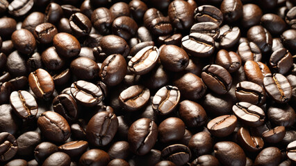 Roasted Brown coffee beans background texture.Banner for design.Generative AI