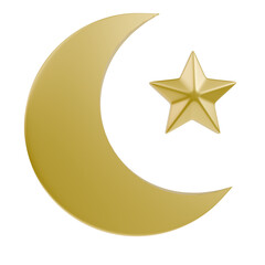 3D Metalic Star and Crescent Moon Symbol Front View