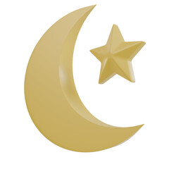 3D Star and Crescent Moon Symbol Side View