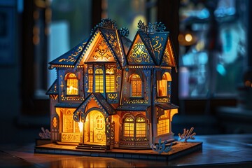 a model of a house with lights - obrazy, fototapety, plakaty