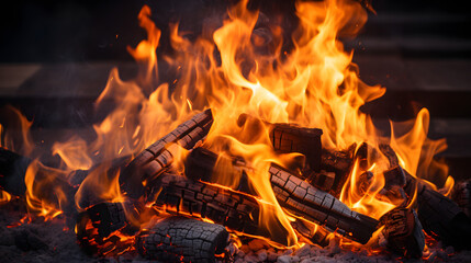 Flames dancing in a fireplace or bonfire background