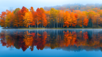 Fall foliage reflected in a calm lake or pond background