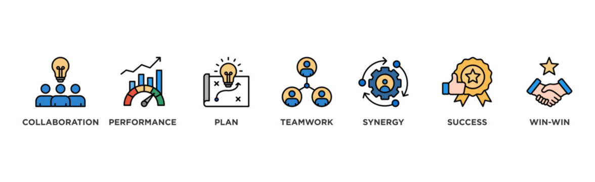 Partnership banner web icon vector illustration concept with icon of collaboration, performance, plan, teamwork, synergy, success and win-win solution	
