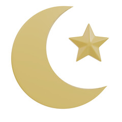 3D Star and Crescent Moon Symbol Front View