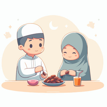 cute Muslim characters during the holy month