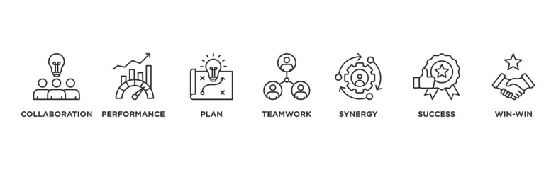 Partnership banner web icon vector illustration concept with icon of collaboration, performance, plan, teamwork, synergy, success and win-win solution	