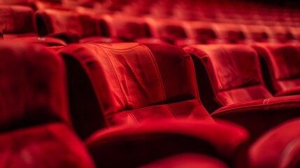 Row of red leather seats in a theater