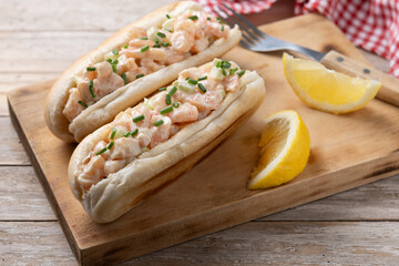 Lobster roll on wooden table