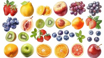 Assorted fruits on a white surface