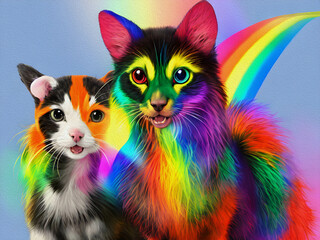 Cute rainbow pet animal, Oil Painting - 755531881