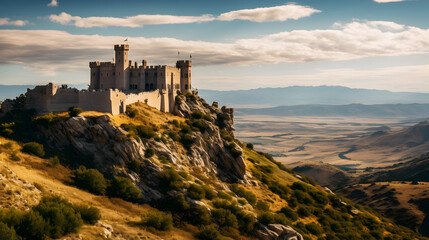 An ancient castle perched on a hill background - Powered by Adobe