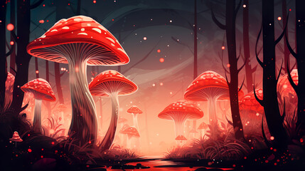 beautiful detail of forest mushrooms in the grass growing in the autumn forest - obrazy, fototapety, plakaty
