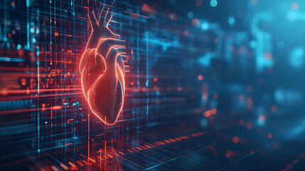 Heartbeats Transcending into Healthcare Innovation: Futuristic Analytics Data Visualization - obrazy, fototapety, plakaty