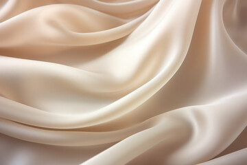 Smooth, soft and beautiful beige cream satin silk fabric drapery background for luxury, elegant fashion, beauty, cosmetic, skincare, treatment product background