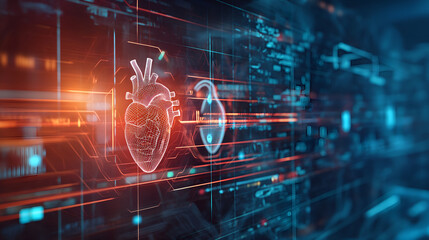 Symbiosis of Life and Technology: Futuristic Healthcare Analytics Synchronized with Heartbeats - obrazy, fototapety, plakaty