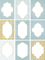 Moroccan Arabic frames. Vector borders bundle. Templates for design, invitation, event, wedding. Arabian golden pattern
