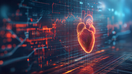 Mapping the Future of Healthcare: Futuristic Analytics Data Guided by Heartbeat Rhythms - obrazy, fototapety, plakaty