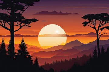 Obraz premium Majestic Sunset Over Layered Mountain Landscape
