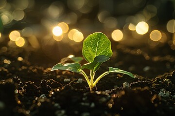 a green plant growing out of dirt - obrazy, fototapety, plakaty