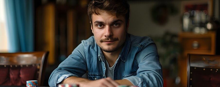 Man engaged in a game of poker . Concept Card Games, Poker Strategies, Casino Night, Bluffing Techniques, Winning Hands