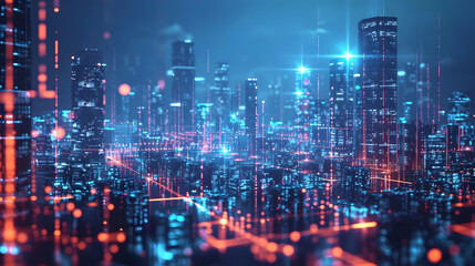 futuristic cityscape with holographic displays background