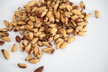 Close up brazil nuts on white background 